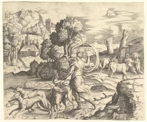 Jägaren Diana i ett landskap, ca. 1530-42.