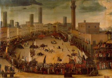 Piazza del Campo, turnering med allegoriska djur (olja på duk)