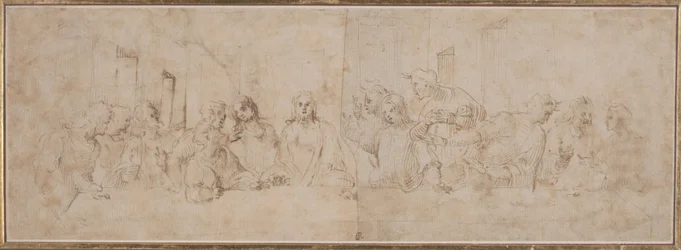 a) Den sista måltiden; b) Putti, ca 1515 (teckning med penna och bläck)