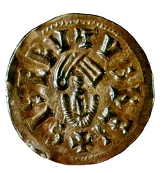 Tremis (eller uns) av kung Sisenand, gjuten i Caesaraugusta (Zaragoza), Spanien, 700-talet (mynt)