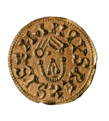 Tremissis (eller triens) av kung Sisenand, gjuten i Tarraco, Spanien, 700-talet (mynt)