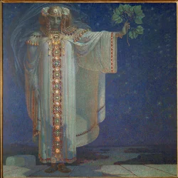 Drottning Libussa, legendarisk bohemisk prinsessa som sägs ha grundat Prag (målning på duk)