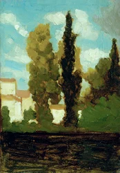 Studie av en by, ca 1860 (olja på papp)