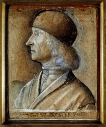 Porträtt av Giovanni Bellini dit il Giambellino (1430-1516), venetiansk renässansmålare. Teckning av Vittore av Matteo Belliniano (v.1485-1529)