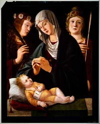 Madonna och barnet med de två kvinnliga helgonen, odaterad (panel)