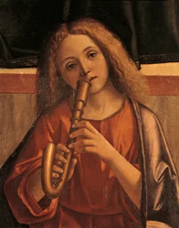 Minstrel-ängel, detalj från Presentation of Jesus at Temple