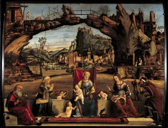 Den heliga samtalsmålningen av Vittore Carpaccio (1450-1526) 1500-talets sön. 0,98x1,27 m Avignon, Museum of the Little Palace