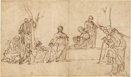 Madonnan och barnet med heliga i ett landskap (Sacra Conversazione)