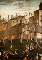 Miraklet av reliken av det heliga korset vid Rialtobron i Venedig, detalj. Målning av Vittore Scarpazza dit Vittore Carpaccio (1460-1525)