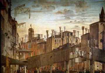 Miraklet av reliken av det heliga korset vid Rialtobron i Venedig, detalj. Målning av Vittore Scarpazza dit Vittore Carpaccio (1460-1525)