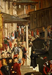 Miraklet av reliken av det heliga korset vid Rialtobron i Venedig, detalj. Målning av Vittore Scarpazza dit Vittore Carpaccio (1460-1525)