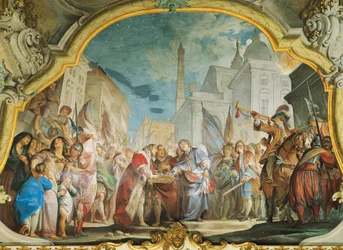 Fasti, Aldrovandi-familjen, av Vittorio Maria Bigari (1692-1776), fresk, Aldrovandi Montanari-palatset, Bologna, Italien
