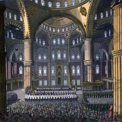 Firandet av Mewlod-högtiden i sultan Ahmeds moské, plansch 41 ur del III, volym I av 