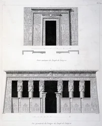 En dörröppning och portal vid Tentyris tempel, 1800-talet