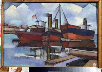 Ångbåtar - Målning av Vladimir Davidovich Baranov Rossine (Baranov-Rossine) (Wladimir Daniel Baranoff Rossine (Baranoff-Rossine) (1888-1944) - Olja på duk, 35,5 x 51,5 cm