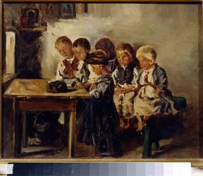 Vänta på älskarinnan. (Väntar på läraren). Målning av Vladimir Yegorovich Makovsky (Makovsky, Makovskij) (1846-1920), olja på duk