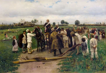 Betalning av en lösen för bruden. Målning av Vladimir Makovsky - Betala en lösen för bruden - Vladimir Yegorovich Makovsky (1846-1920). olja på duk