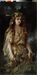Ophelie (Ophelia). Peinture de Vladimir Yegorovich Makovski (Makovsky, Makovskij) (1846-1920), huile sur toile