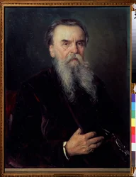 Portrait du collectionneur Ivan Tsvetkov (1845-1917) (Porträtt av samlaren I. Tsvetkov). Peinture de Vladimir Yegorovich Makovski (Makovsky, Makovskij) (1846-1920), huile sur toile