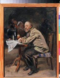 En drinkare. Målning av Vladimir Yegorovich Makovsky (Makovsky, Makovskij) (1846-1920), olja på duk, rysk konst från 1800-talet. Statens konstmuseum, Yaroslavl (Ryssland)