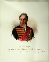 Porträtt av Alexander Ivanovich Ribeaupierre (1781-1865) (Från albumet med de kejserliga hästvakterna) - Hau (Gau), Vladimir Ivanovich (1816-1895) - 1846-1849 - Akvarell på papper - Institut för rysk litteratur IRLI (Pushkin- House), St Petersburg