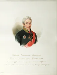 Porträtt av Ivan Danilovich Danilov (1770-1852) (Från albumet med de kejserliga hästvakterna) - Hau (Gau), Vladimir Ivanovich (1816-1895) - 1846-1849 - Akvarell på papper - Institut för rysk litteratur IRLI (Pushkin- House), St Petersburg