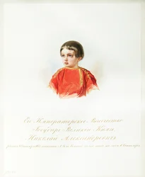 Porträtt av Tsarevich Nicholas Alexandrovich av Ryssland (1843-1865) (Från albumet med de kejserliga hästvakterna) - Hau (Gau), Vladimir Ivanovich (1816-1895) - 1846-1849 - Akvarell på papper - Institut of Russian Literature IRLI ( Pushkin-huset), St Peter