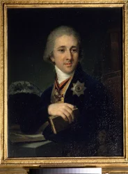Porträtt av Alexandre Labzine (Labzin eller Labsine) (1766-1825), rysk författare och frimurare. Målning av Vladimir Borovikovsky (eller Borovikovski) (1757-1825), efter 1816. Statliga Tretjakovgalleriet, Moskva