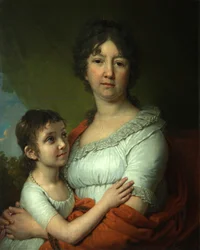 Porträtt av A.E. Labzina och hennes fosterdotter S.A. Mudrova, 1803