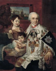 Porträtt av amiral greve Grigory Grigoryevich Kushelev 1754-1833 med barn, 1801