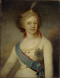 Porträtt av kejsarinnan Maria Feodorovna 1759-1828 i Chevaliergardets uniform, 1796