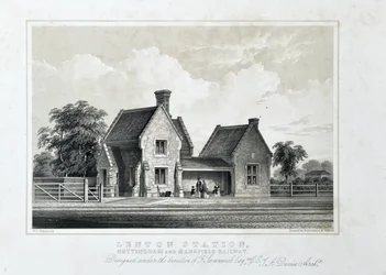 Lenton Station, Nottingham och Mansfield Railway c1848 (tonad litografi på papper)