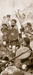 Highlanders vid slaget vid Killiecrankie, 27 juli 1689 (litho)