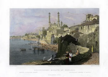 Aurangzebs moské i Benares, Indien, 1800-talet