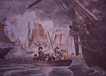 Slaget vid Lake Erie (färg litho)