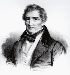 Porträtt av Francois Joseph Victor Broussais (1772-1838) fransk läkare, gravyr
