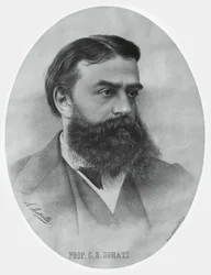 Porträtt av Giovanni Battista Donati (1826-1873), italiensk matematiker och astronom, gravyr