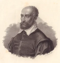 Porträtt av den italienske arkitekten Andrea Palladio, pseudonym för Andrea di Pietro (1508-1580), kopparstick