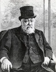 Porträtt av Stephanus Johannes Paulus Kruger (1825-1904), president för Sydafrikanska republiken (eller Transvaal), ledde boerkriget mot engelsmännen, gravyr