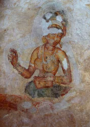 Sri Lanka, fresk av flickor i Sigiriya arkeologiska komplex (UNESCOs världsarvslista