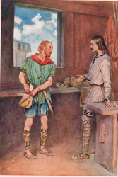 En sjöman ger Horatio ett brev från Hamlet, ur "Hamlet" av William Shakespeare, upplaga utgiven av Hodder und Stoughton 1915.