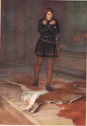Hamlet planerar hur han ska prata illvilligt till sin mor, från "Hamlet" av William Shakespeare, utgåva publicerad av Hodder und Stoughton 1915