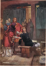 Drottningen försöker trösta Hamlet, från "Hamlet" av William Shakespeare, utgåva utgiven av Hodder und Stoughton 1915