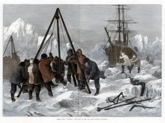 Arctic Life, Cutting a Way Out of the Ice från Winter Quarters, 1875