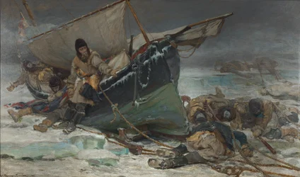 Sir John Franklin dör vid sin båt under HMS "Erebus" och "Terrors" expedition till Nordvästpassagen