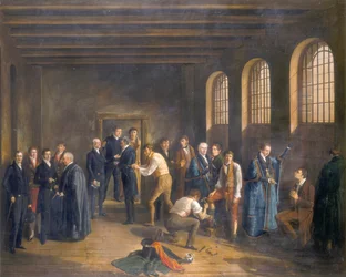 "...Newgate Prison på morgonen av avrättningen av Henry Fauntleroy", 1828