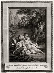 Procris dödades av en pil som Cephalus sprang genom snåret, 1775
