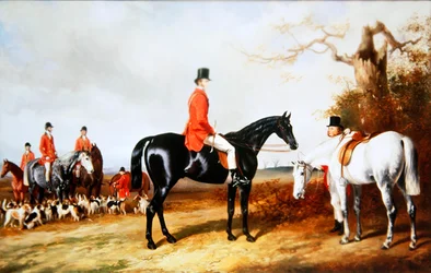 Ett möte med Hans Majestäts Buckhounds (olja på duk)