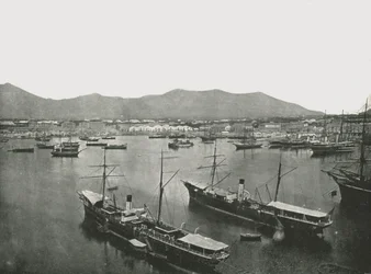 Översikt över hamnen, Palermo, Sicilien, Italien, 1895.