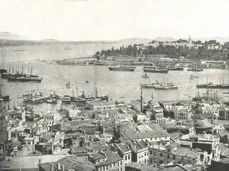 Ingången till Gyllene hornet, Konstantinopel, Osmanska riket, 1895.